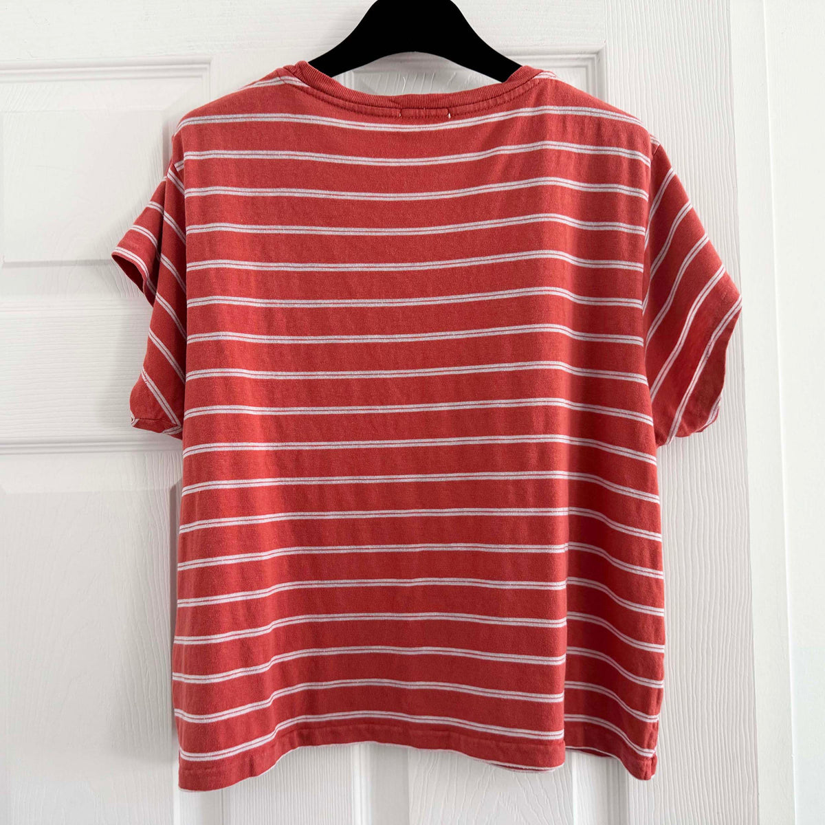 Re/Done Striped Short Sleeve Tee in Faded Red, size Large