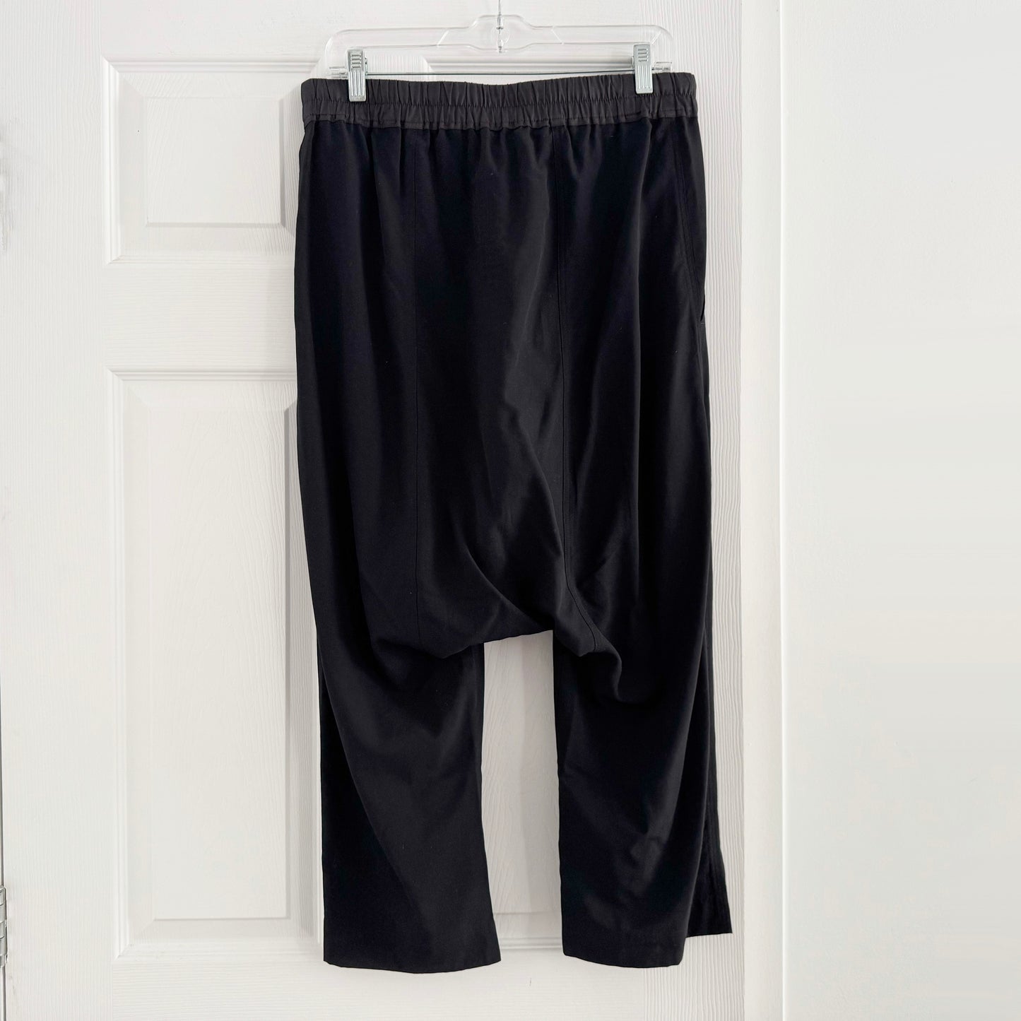 Rick Owens Drop Crotch Crepe Pants in Black, size 8 (fits 4/6)