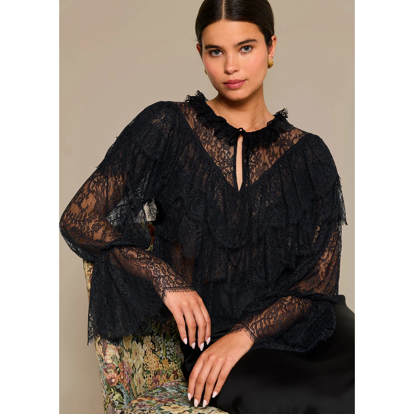 RIXO "Faryn" Lace Top in Black, Size Small