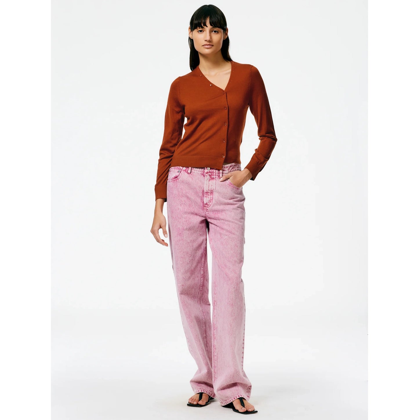 TIbi Cashmere Silk Asymmetrical Cardigan in Tamarind, size XL