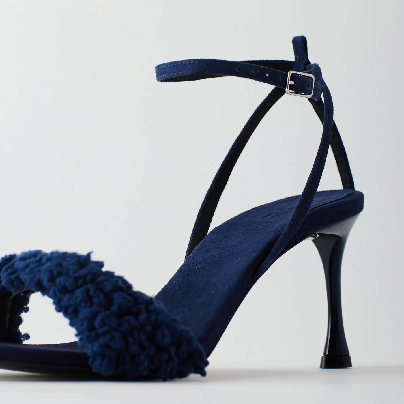 Tibi "Hugh" Suede & Faux Shearling Sandal in Navy, size 42