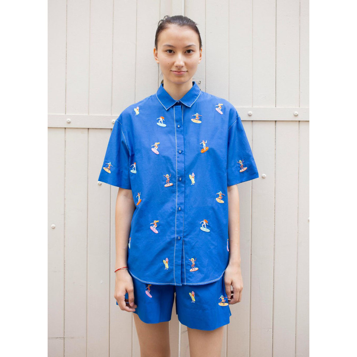 Laite Embroidered Short Sleeve Shirt in Pink