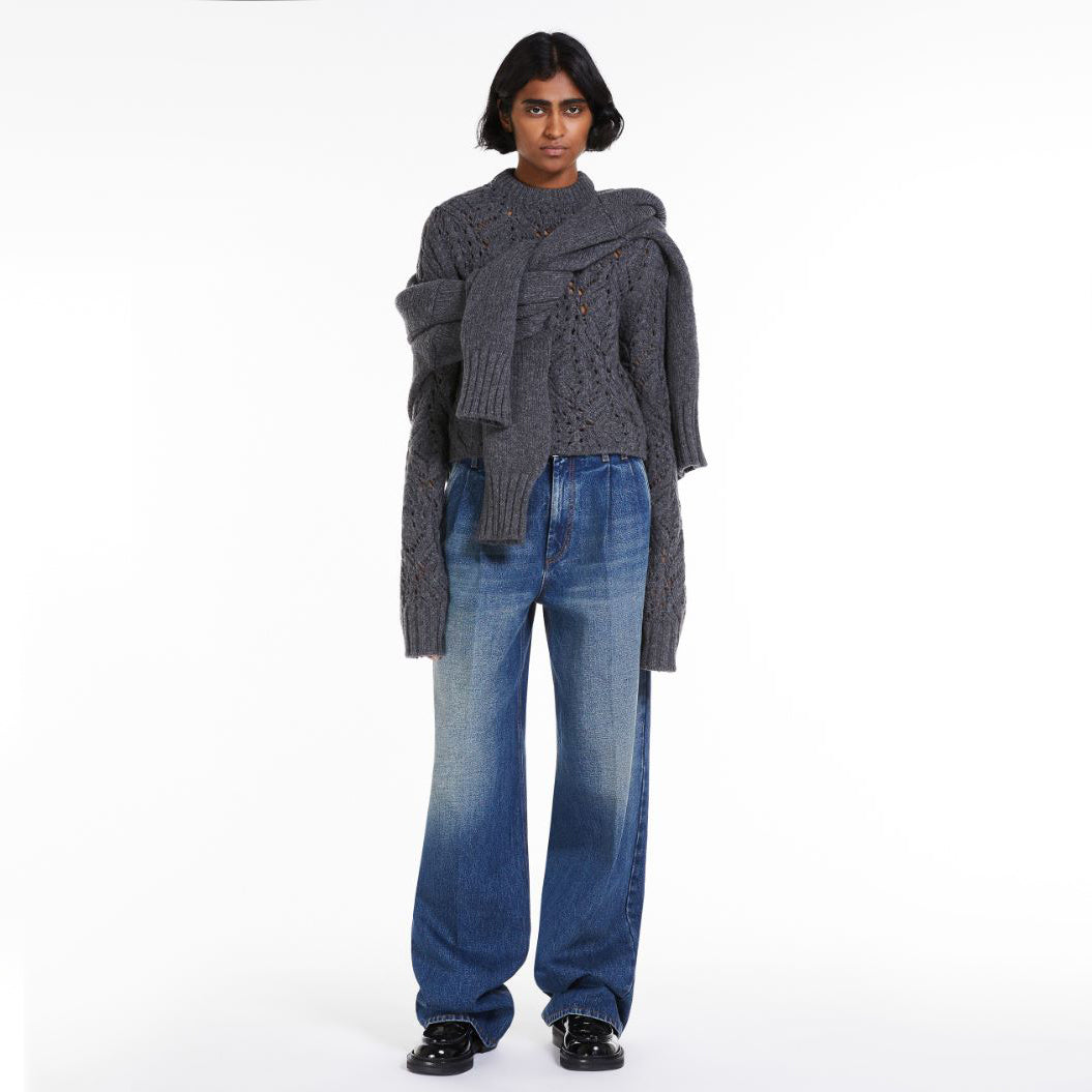 Sportmax "Rampur" Pleated Jeans in Blue, size 10US (fits size 8US)