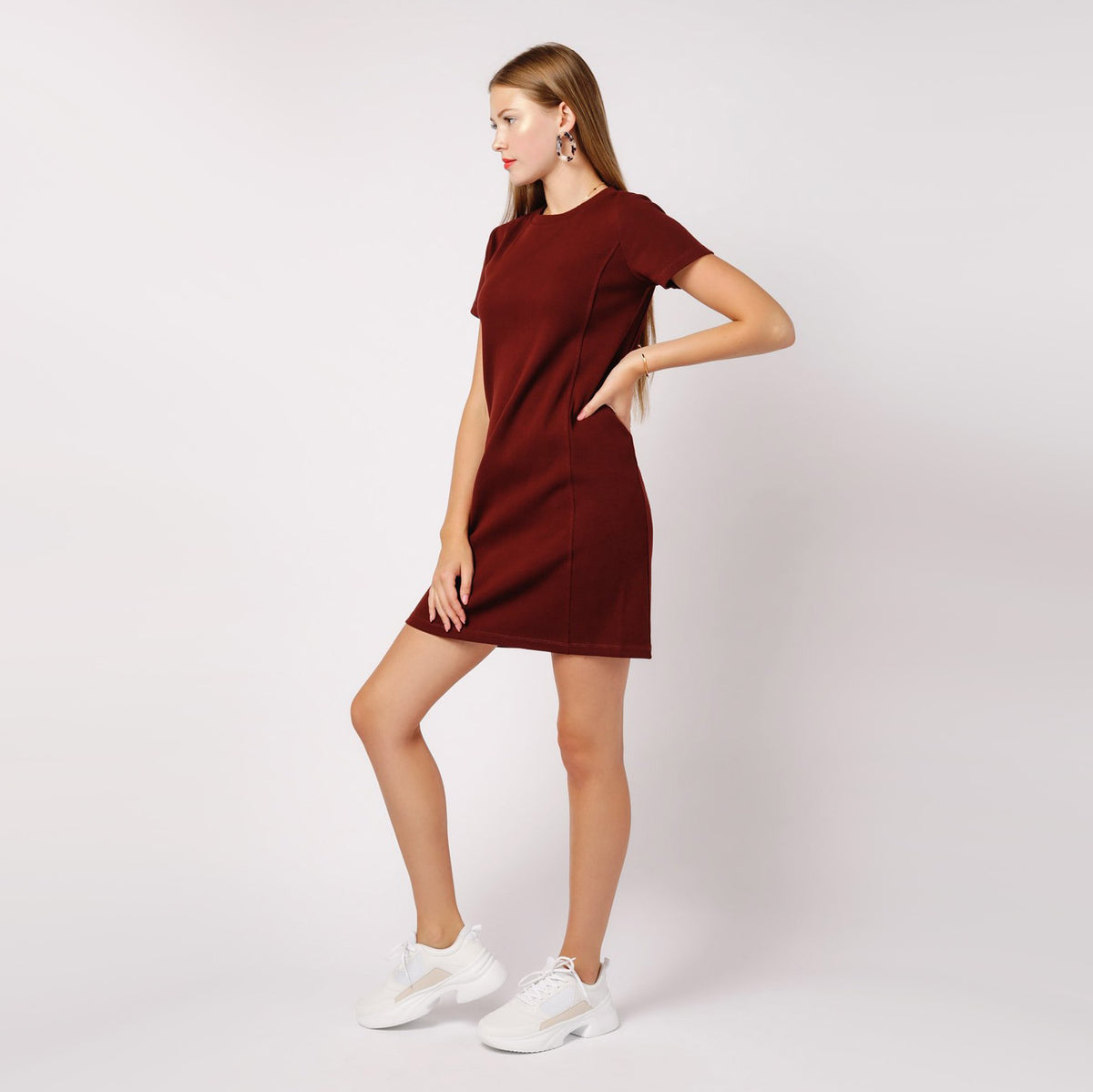 A.P.C. "Shae" Tee Shirt Dress in Burgundy, size Medium