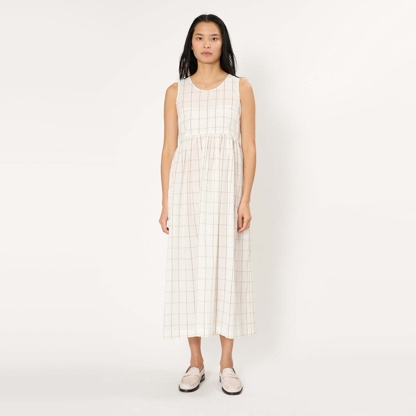 Sara Lanzi Sleeveless Windowpane Cotton Dress in White, size Medium (fits S/M)