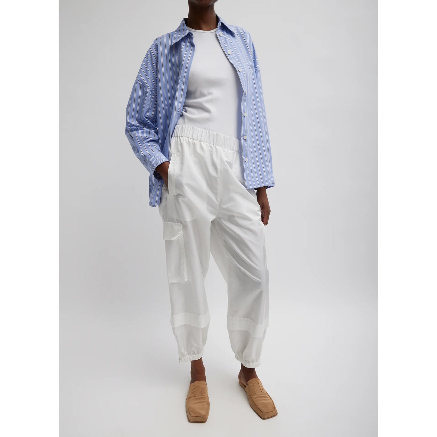 Tibi Crispy Nylon "Wilt" Jogger in White, size XL