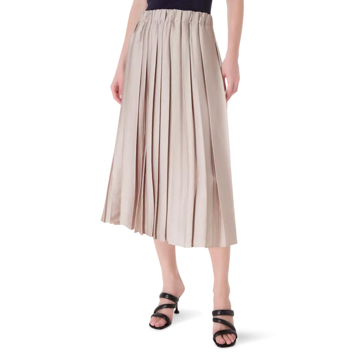 Tibi Feather Weight Pleated Twill Pull On Skirt in Light Tan, size XL