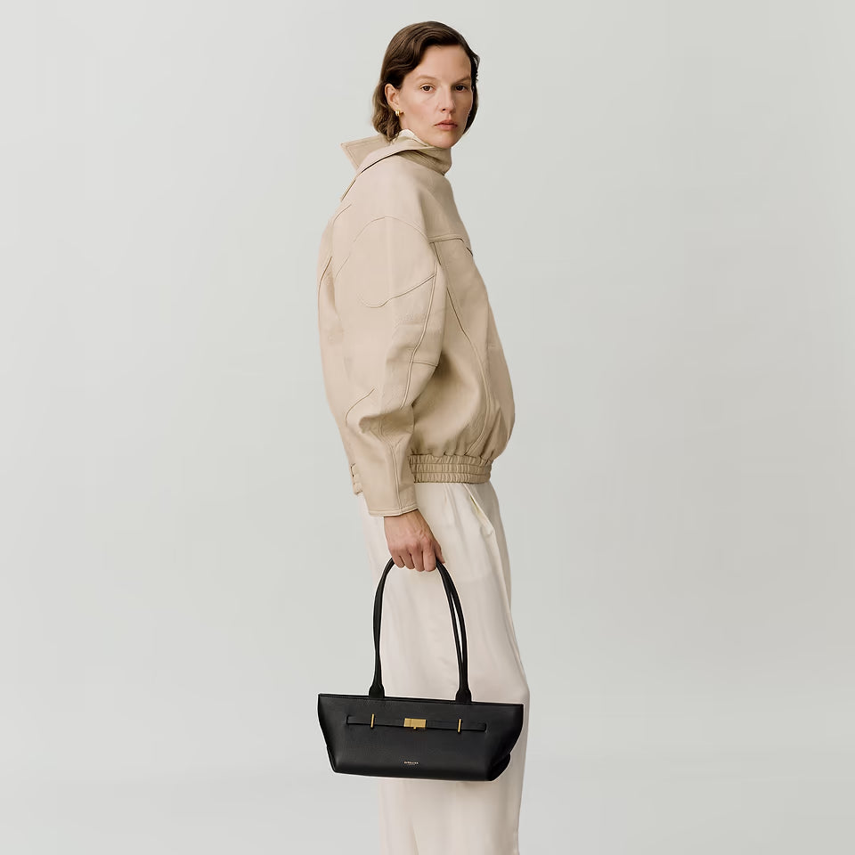 DeMellier "The New York" Shoulder Bag in Black Grained Leather