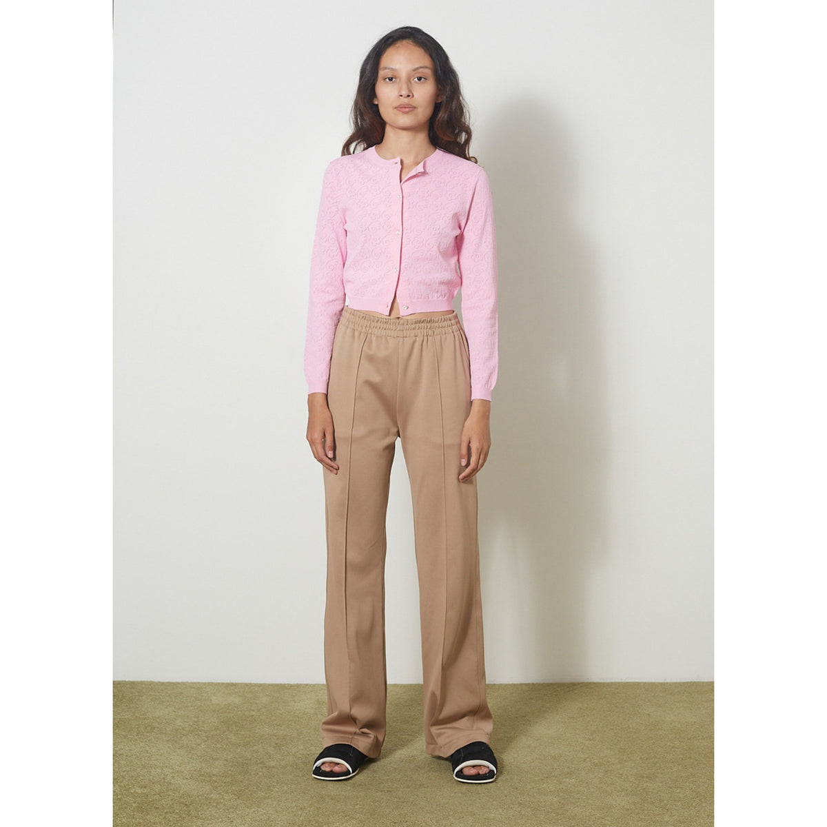 Tibi Active Knit "Scottie" Joggers in Tan, size Large