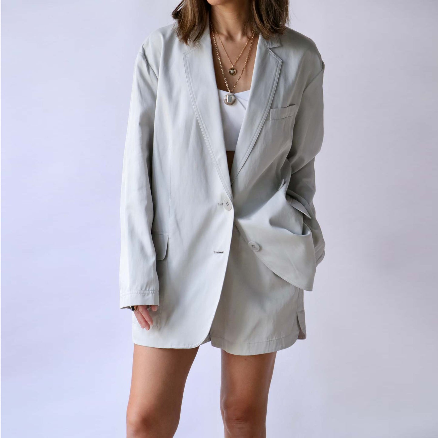 Tibi Drapey Suiting "Liam" Blazer in Stone, size Medium