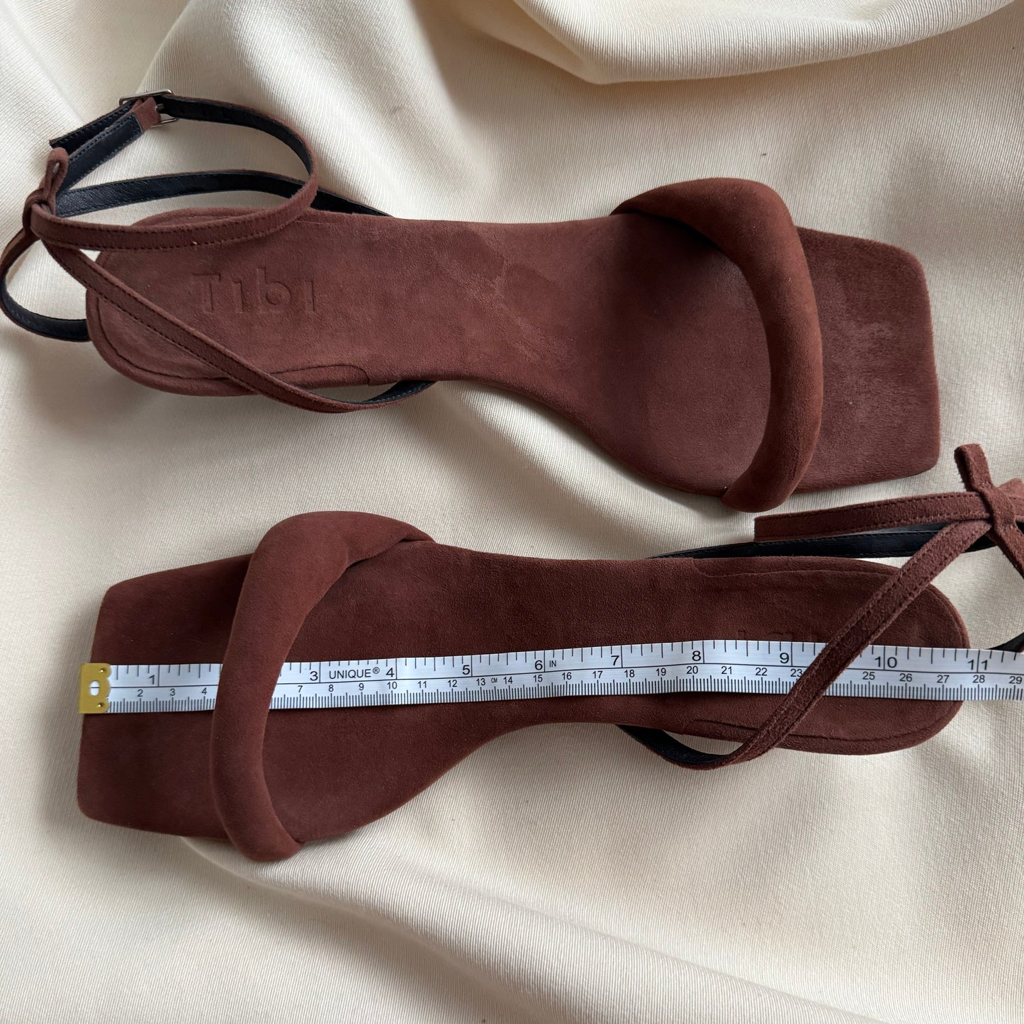 Tibi "Cameron" Suede Sandal in Brown, size 42