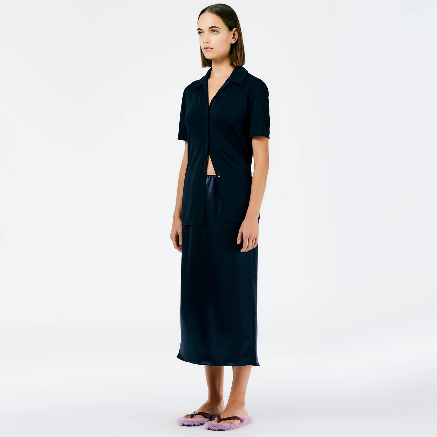 Tibi Navy Satin Slip Skirt, size XXS