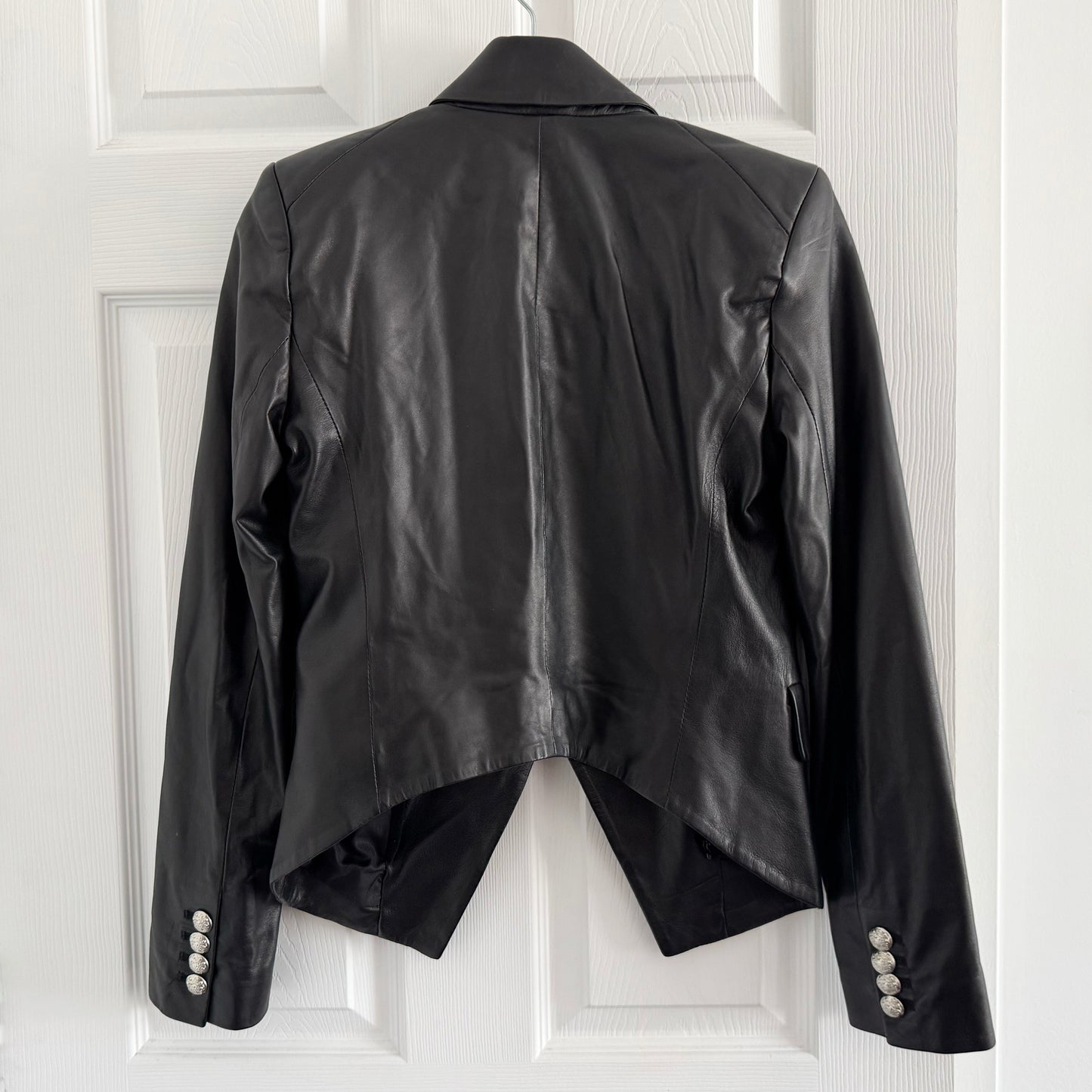 Veronica Beard Cooke Peak-Lapel Leather Jacket in Black, size 4