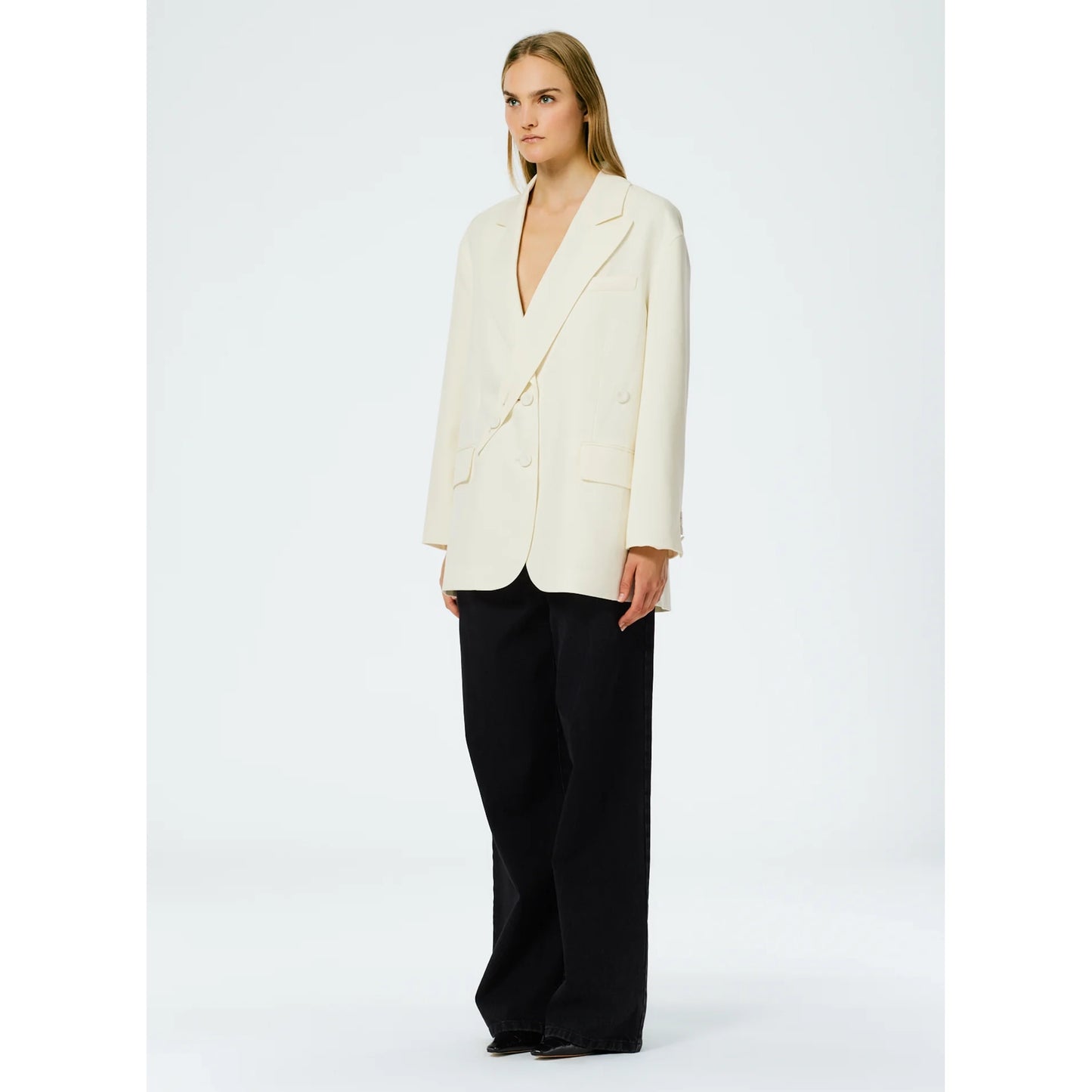 Tibi "Liam" Bond Wool Blazer w Detached Lapel in Ivory, size large