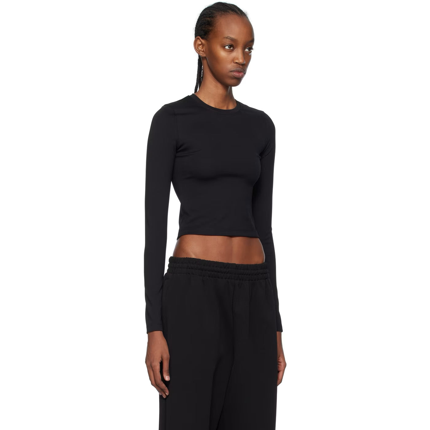 Wardrobe NYC Opaque Long Sleeve Cropped Tee in Black, fits like size Small