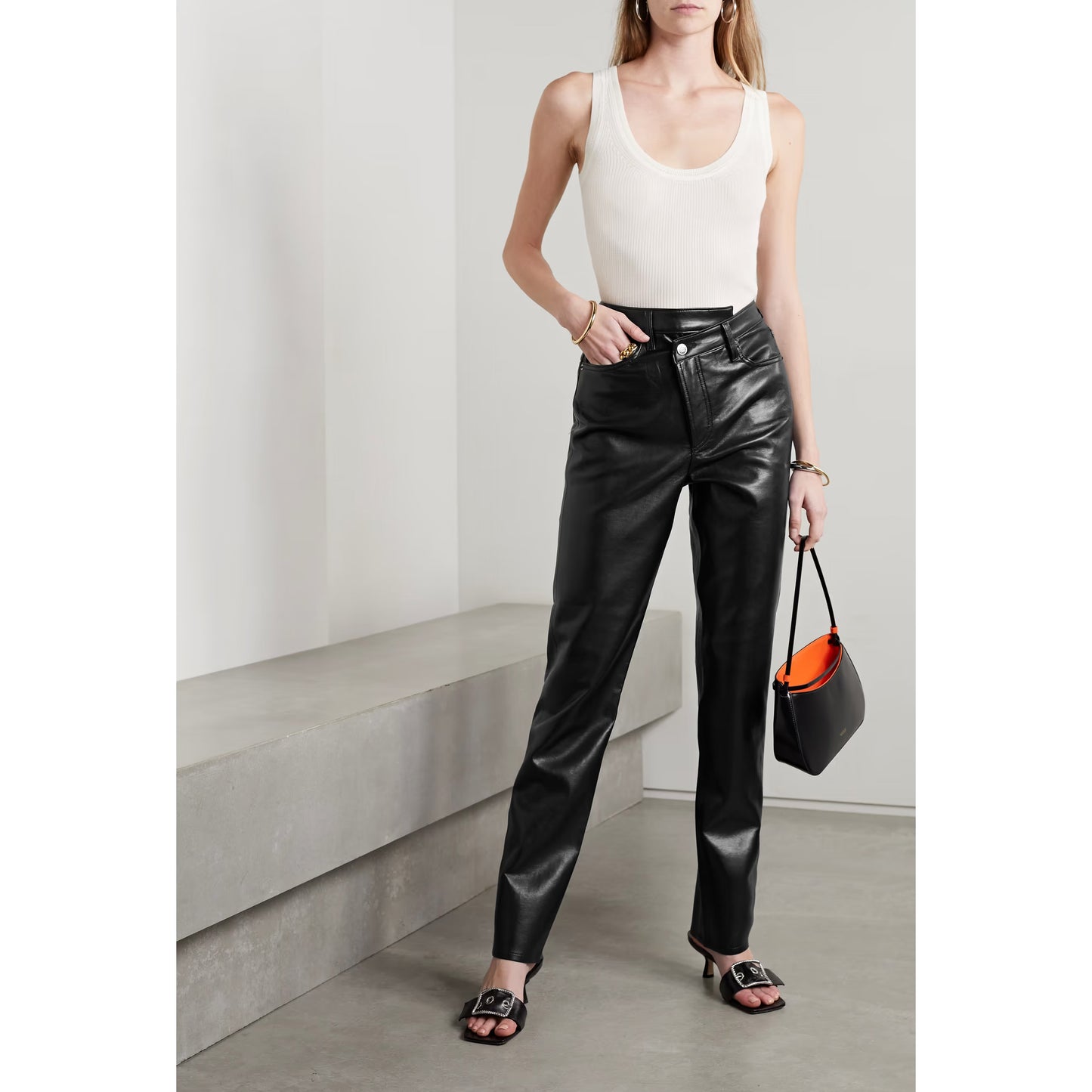 AGOLDE Criss Cross Pants in Black Recycled Leather, size 29