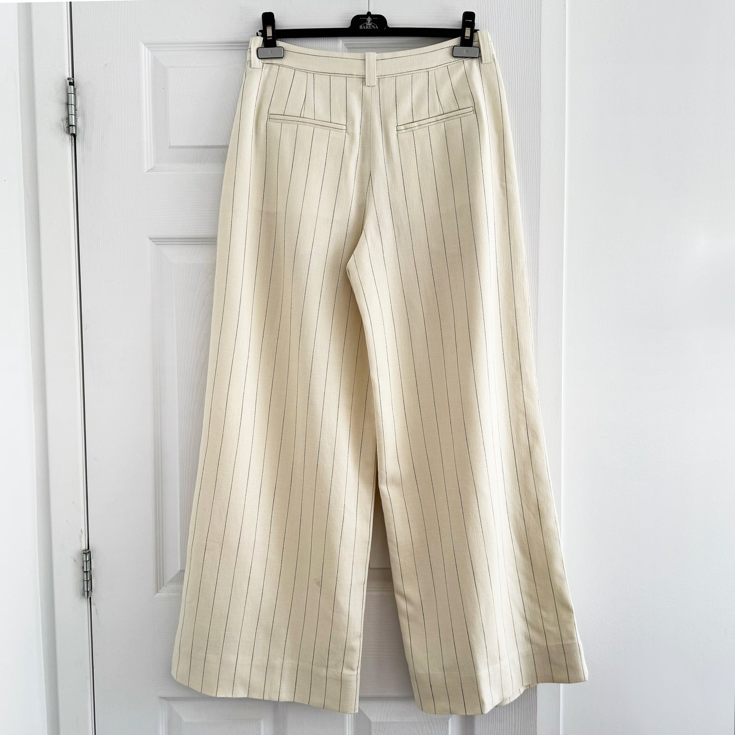 A.L.C. "Alfie" Pinstripe Wide Leg Suiting Pant in Ivory, size 4