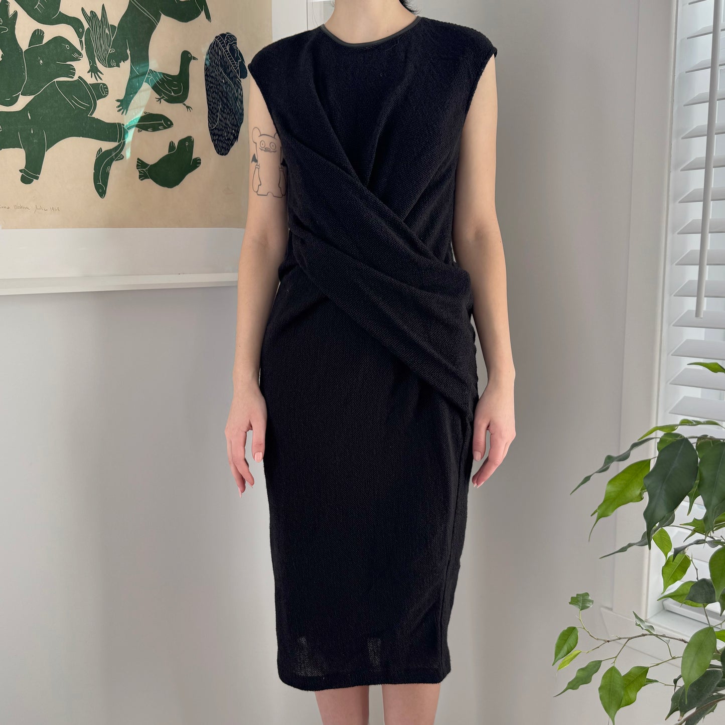 Alexander Wang Black Gathered Wool Dress, size 4 (fits size 2)
