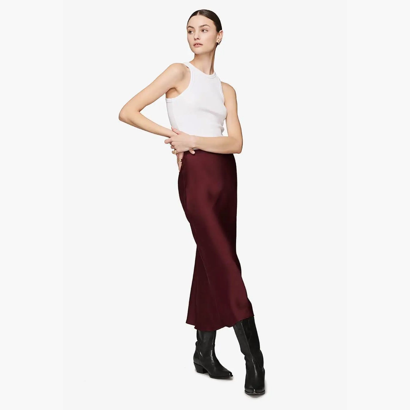 Anine Bing Burgundy Satin "Bar" Skirt, size Large (fits M/L)