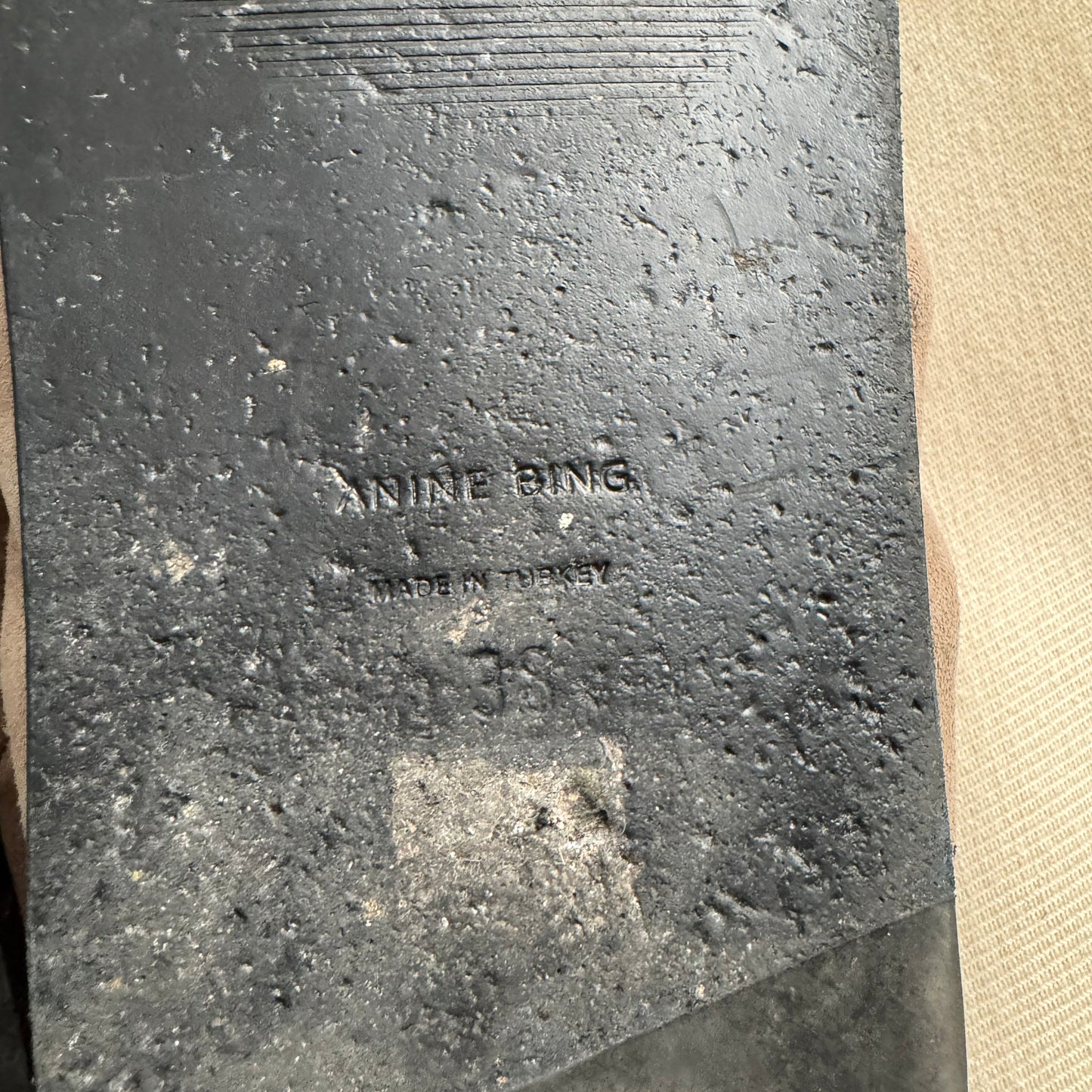 Anine Bing "Lizzie" Slides in Taupe Suede, size 38