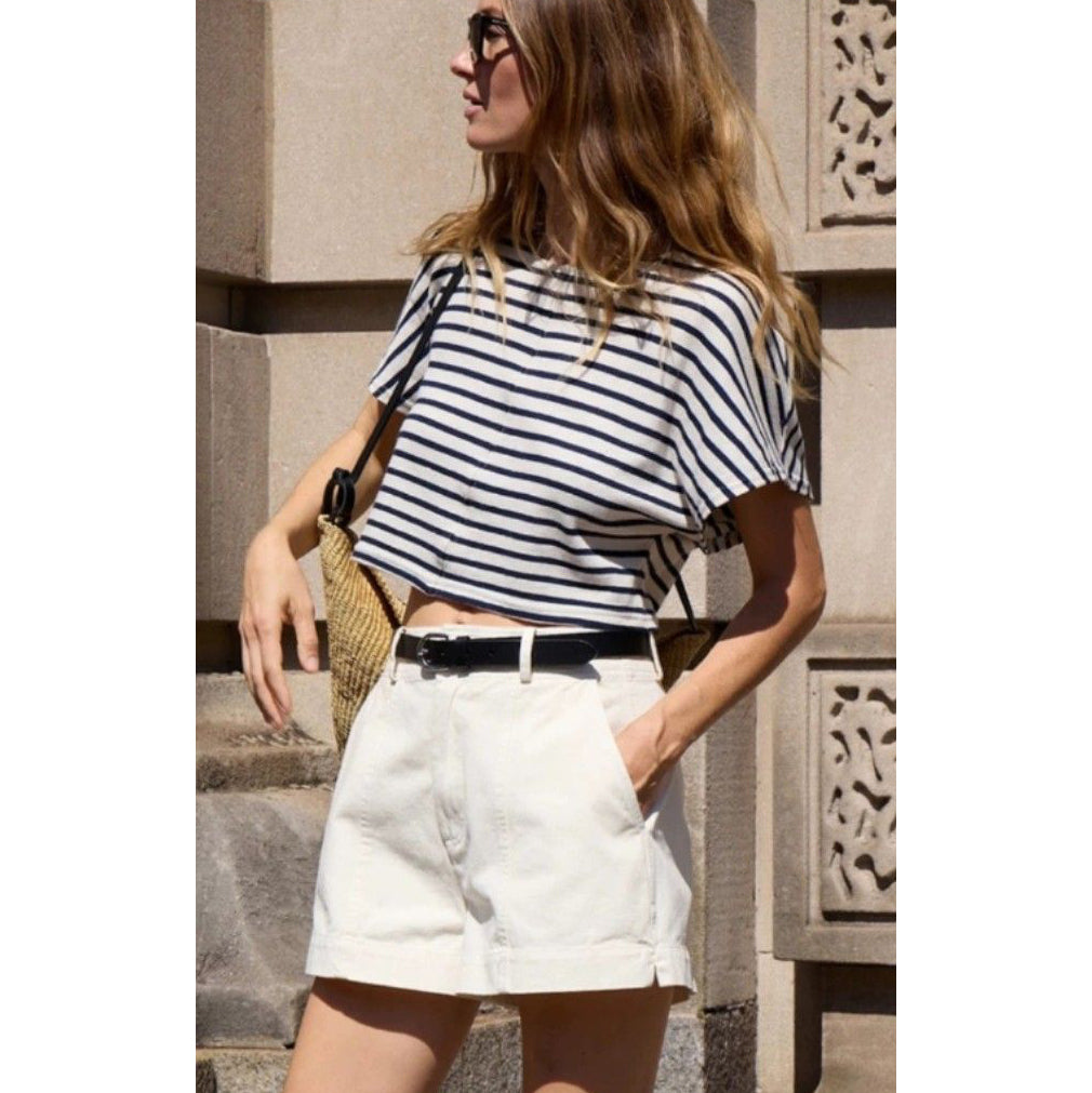 Apiece Apart Stripe Cotton Knit Crop Tee, size Small