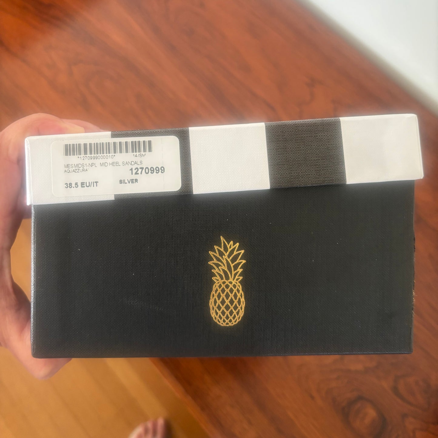 AQUAZZURA "Mescal" 50 Metallic Leather Sandals, size 38.5