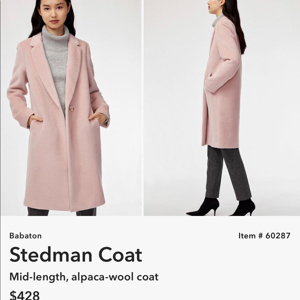 Babaton "Stedman" Alpaca/Wool Coat in Pink, size Small
