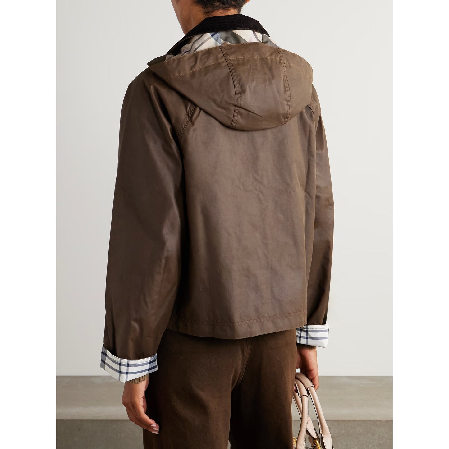 Barbour "Myla" Waxed Duffle Jacket in Brown, size 4US/8UK