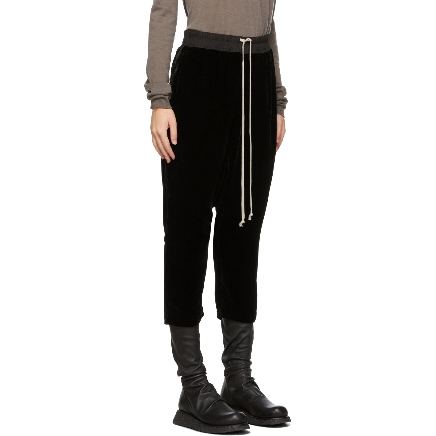 Rick Owens Drop Crotch Velvet Pants in Black, size 8 (fits size 4/6)