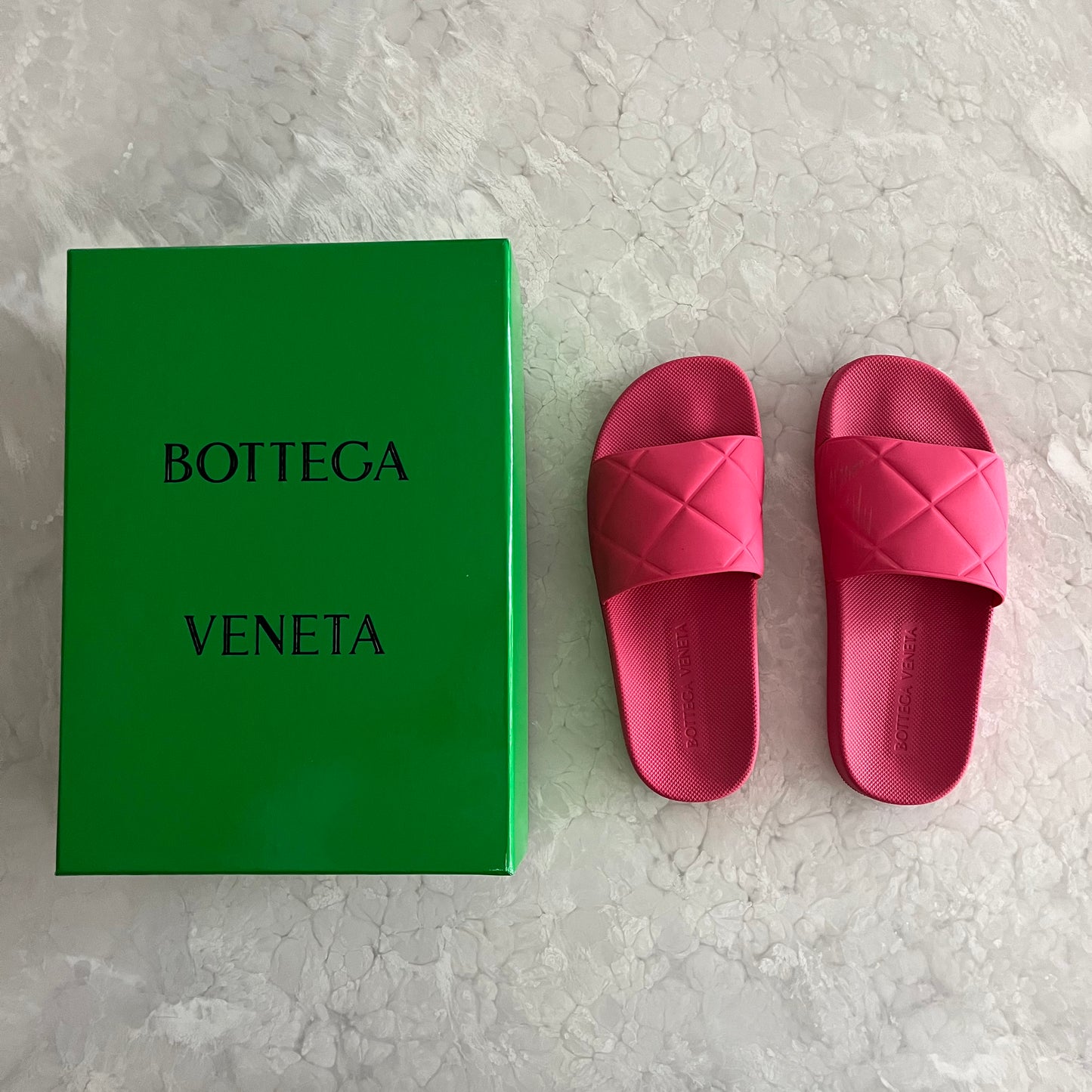 Bottega Veneta Pink Pool Slides, size 38