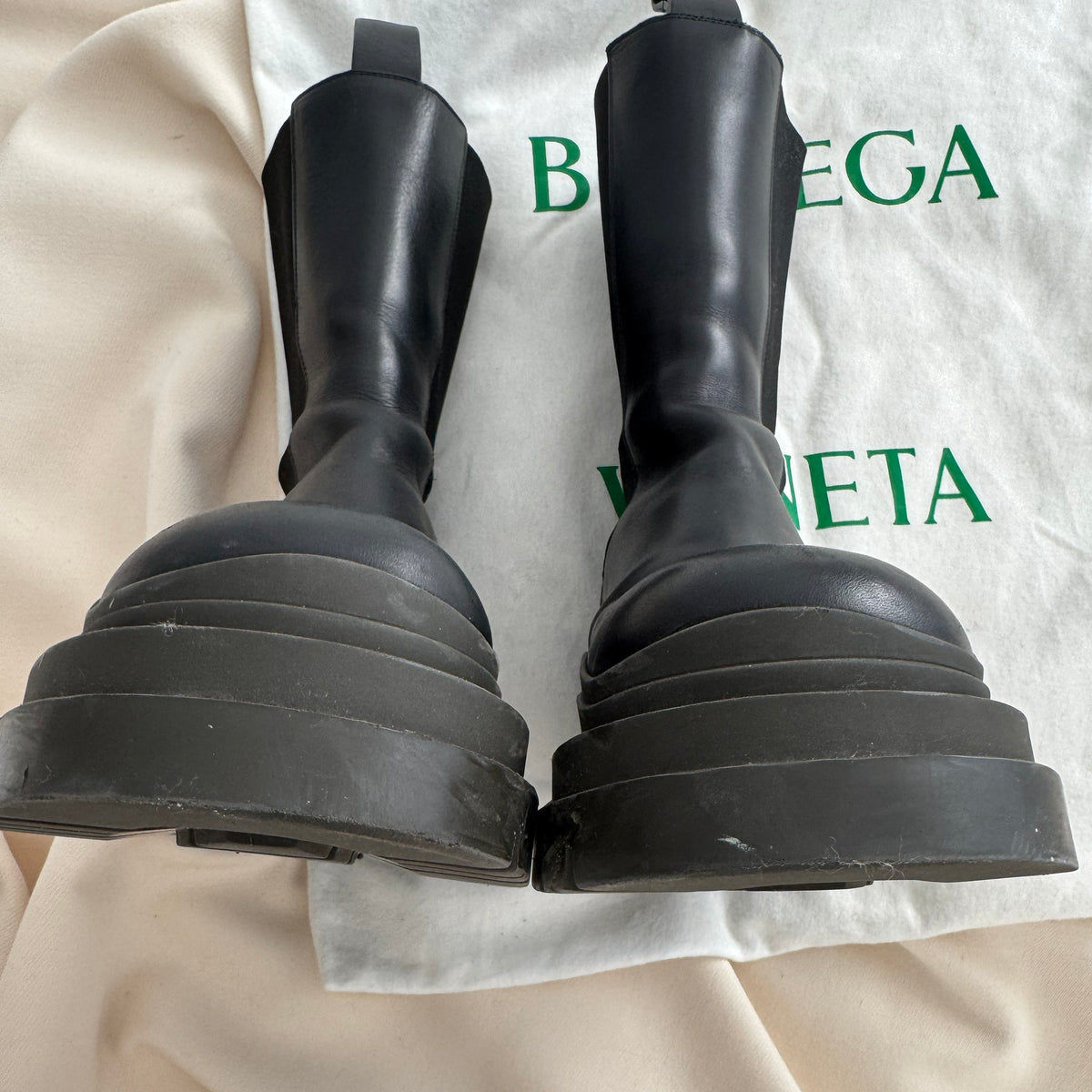 Bottega Veneta "Tire" Boots in "Black Camping", size 37.5 (fits 38)