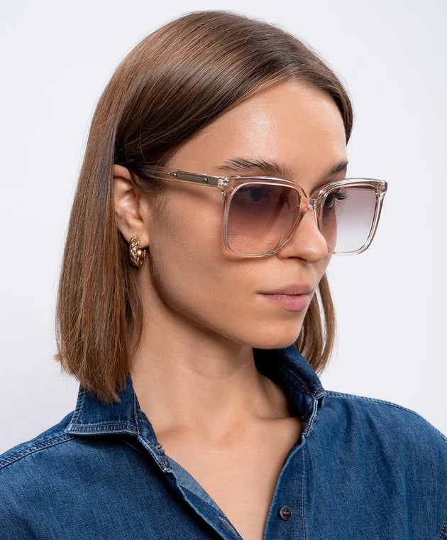 Brunello Cucinelli Square Frame Sunglasses in Peach (Beige?)