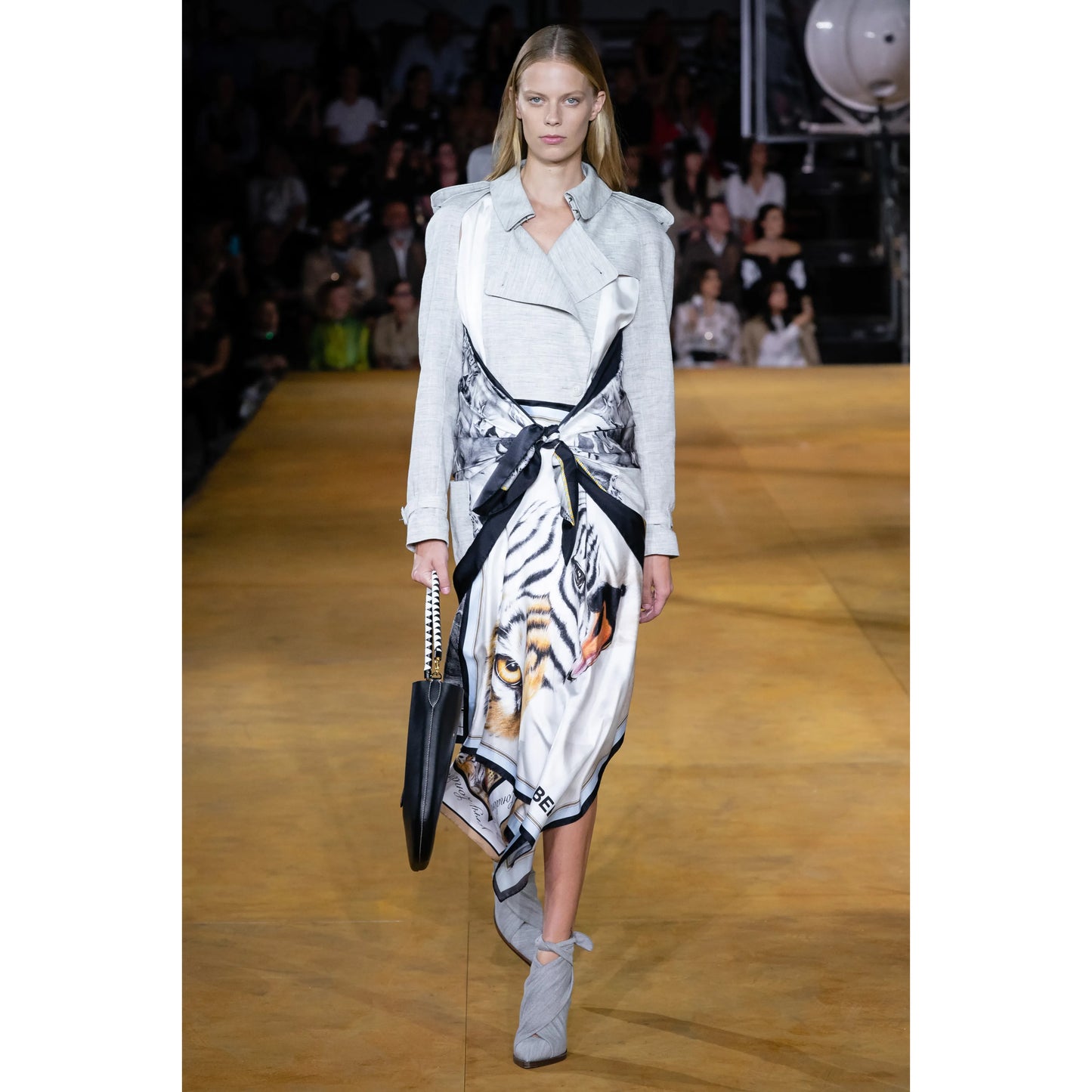 Burberry Silk Combo Trench Coat in Grey, size 4US/8UK (fits size 2)