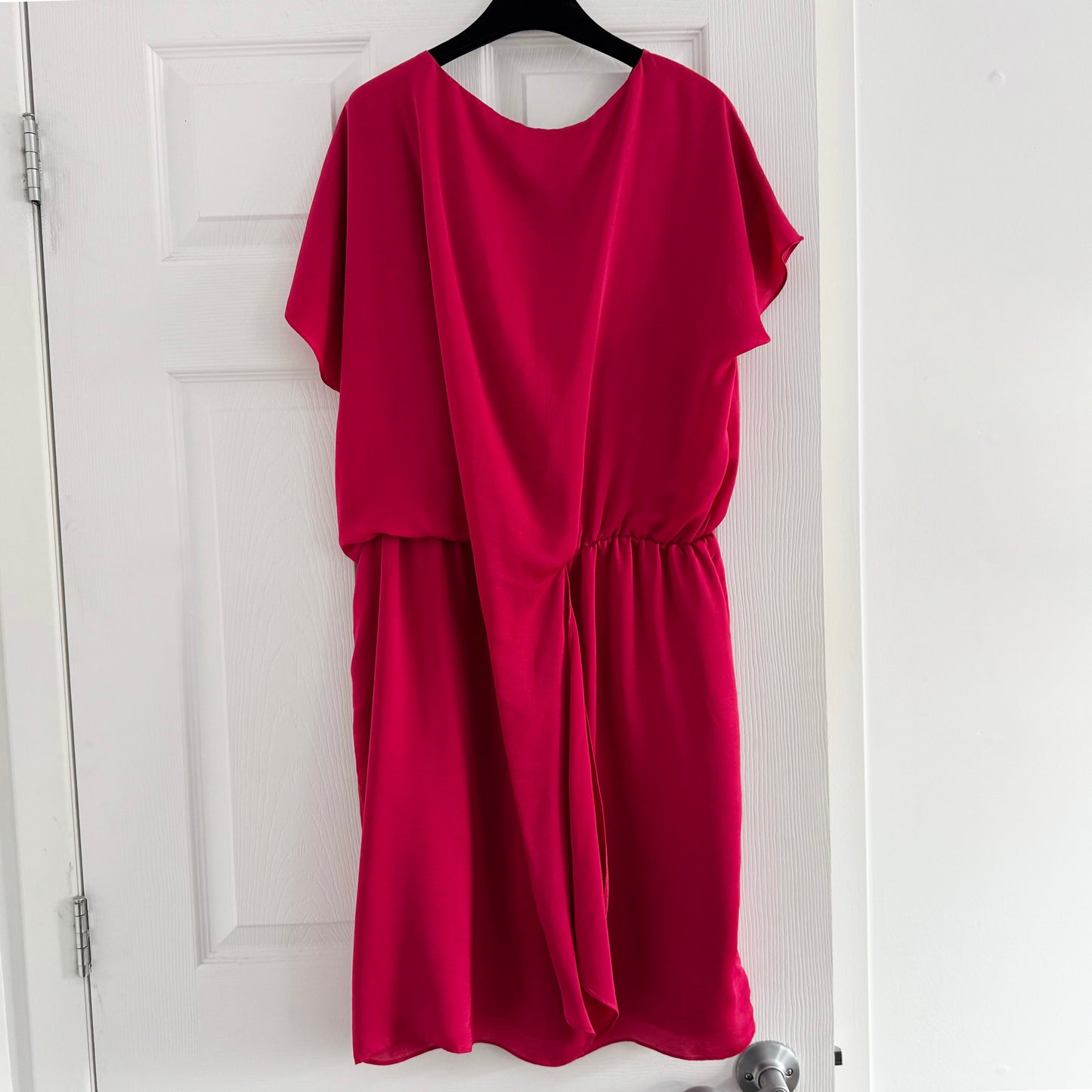 Carven Draped Front Crepe Dress in Fushia Pink, size 42