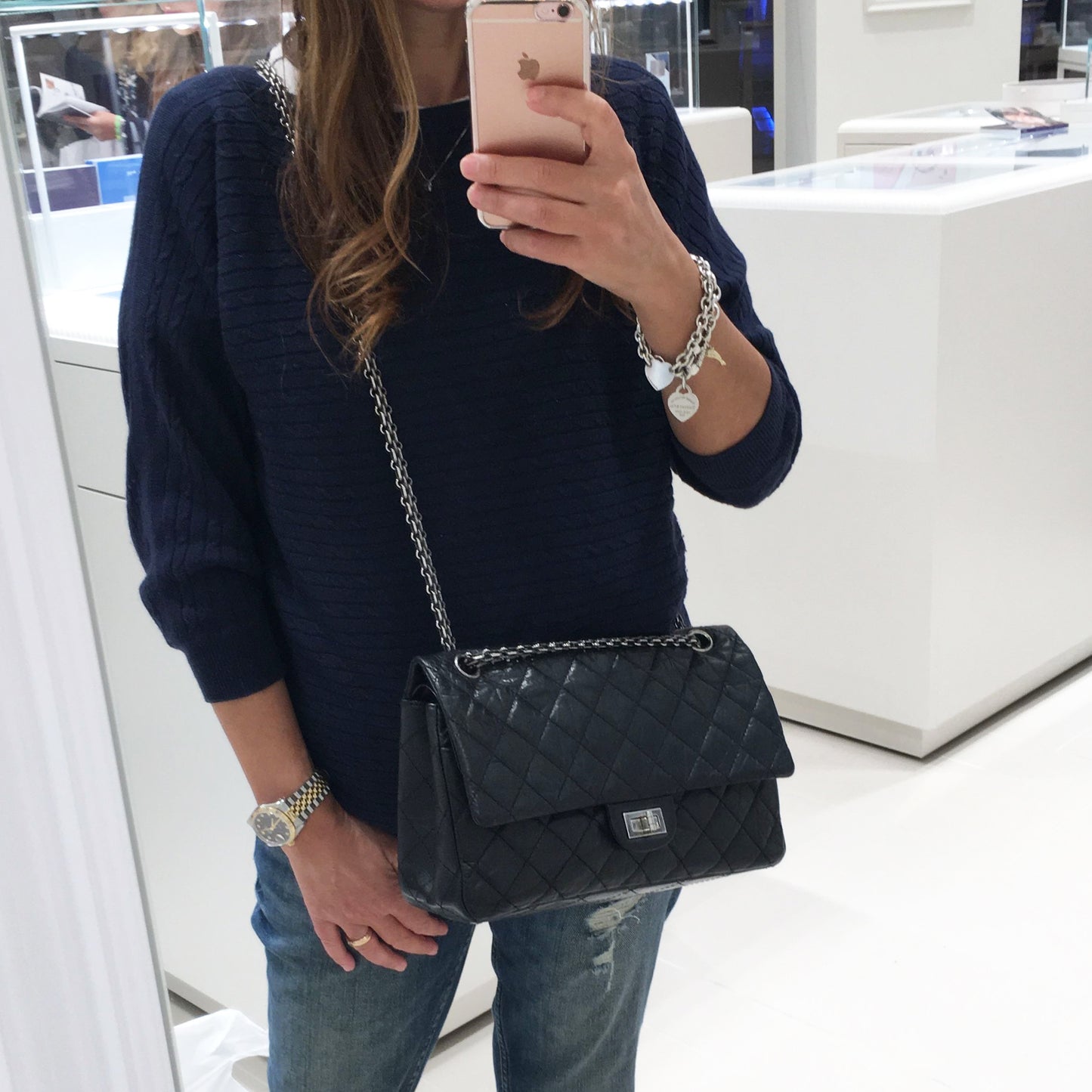 Chanel Black Aged Calfskin Leather Re-issue 2.55 Bag