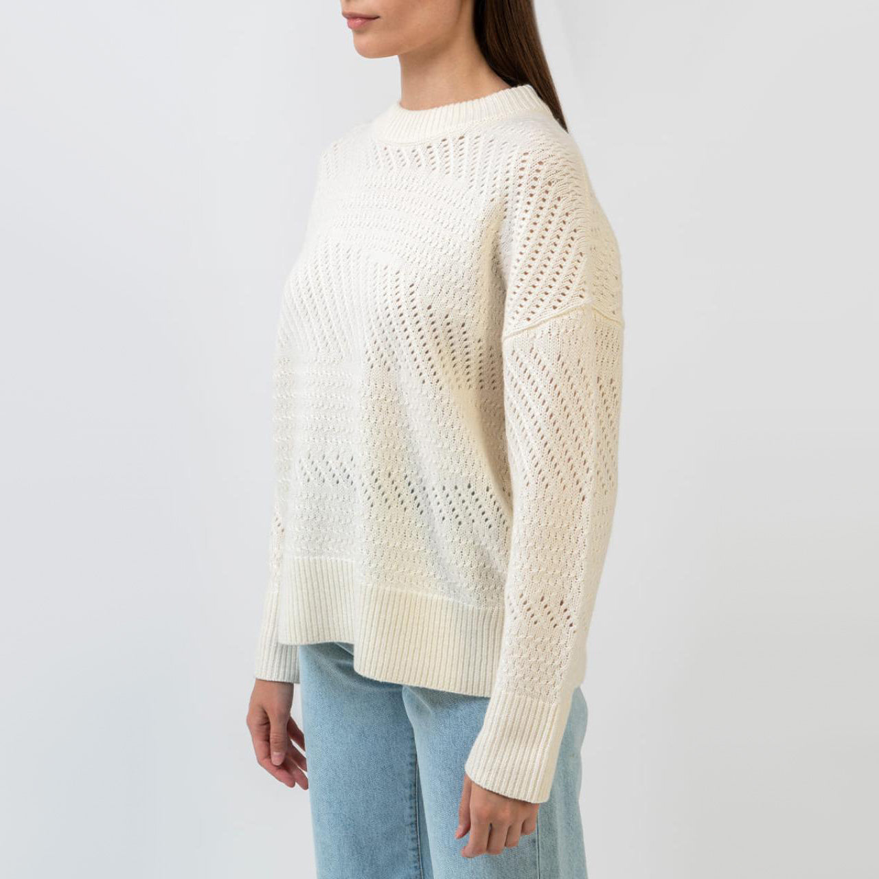 CO Cashmere Crew Neck Sweater in Ivory, size Large