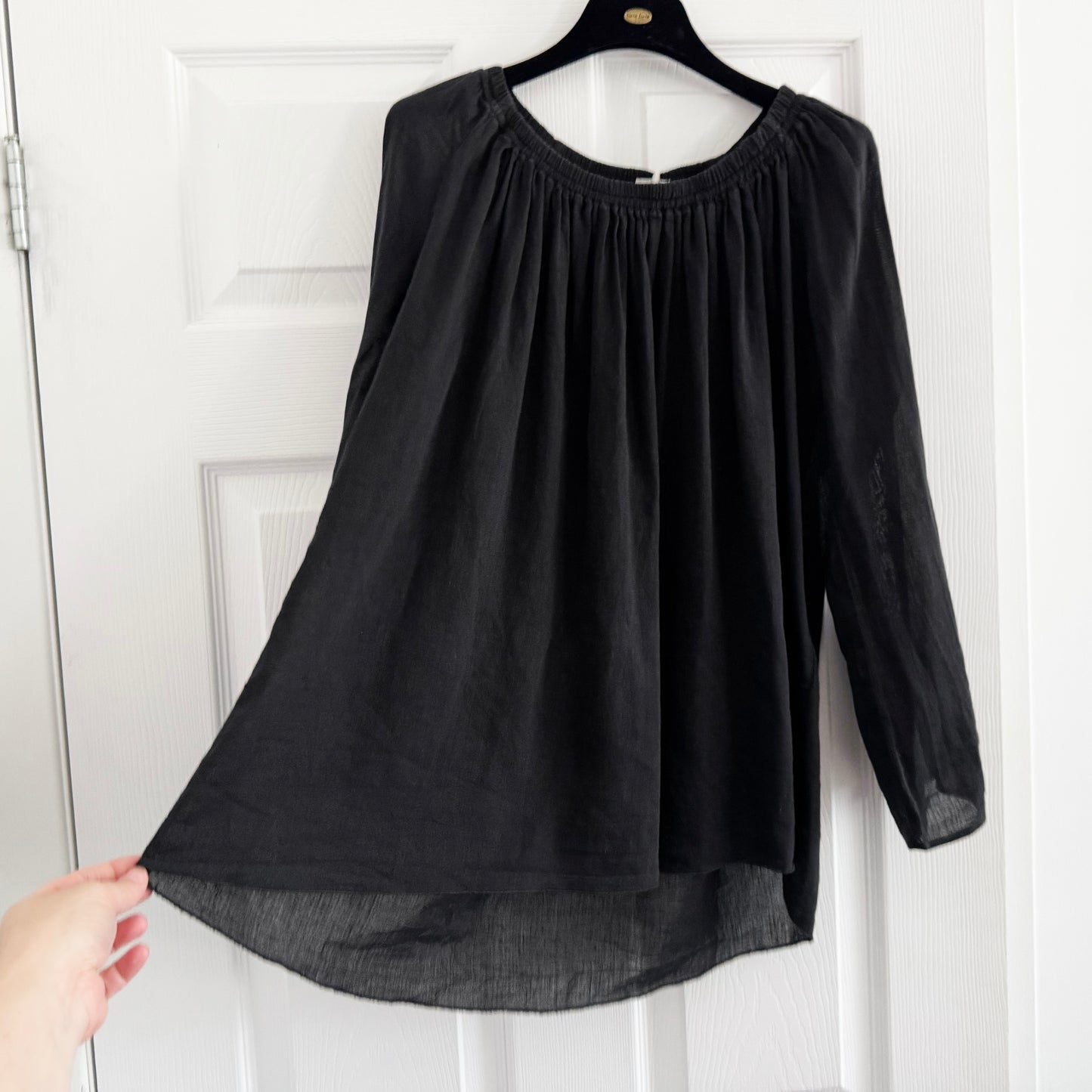 Haut à épaules dénudées en coton/lin noir Forte.Forte, taille 00