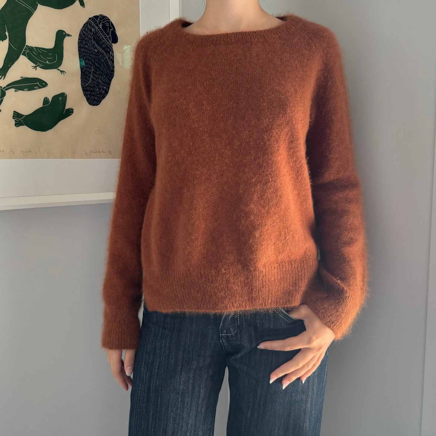 Forte_Forte Angora Sweater w Elbow Patches in Rust, size "1" (fits XS/S)
