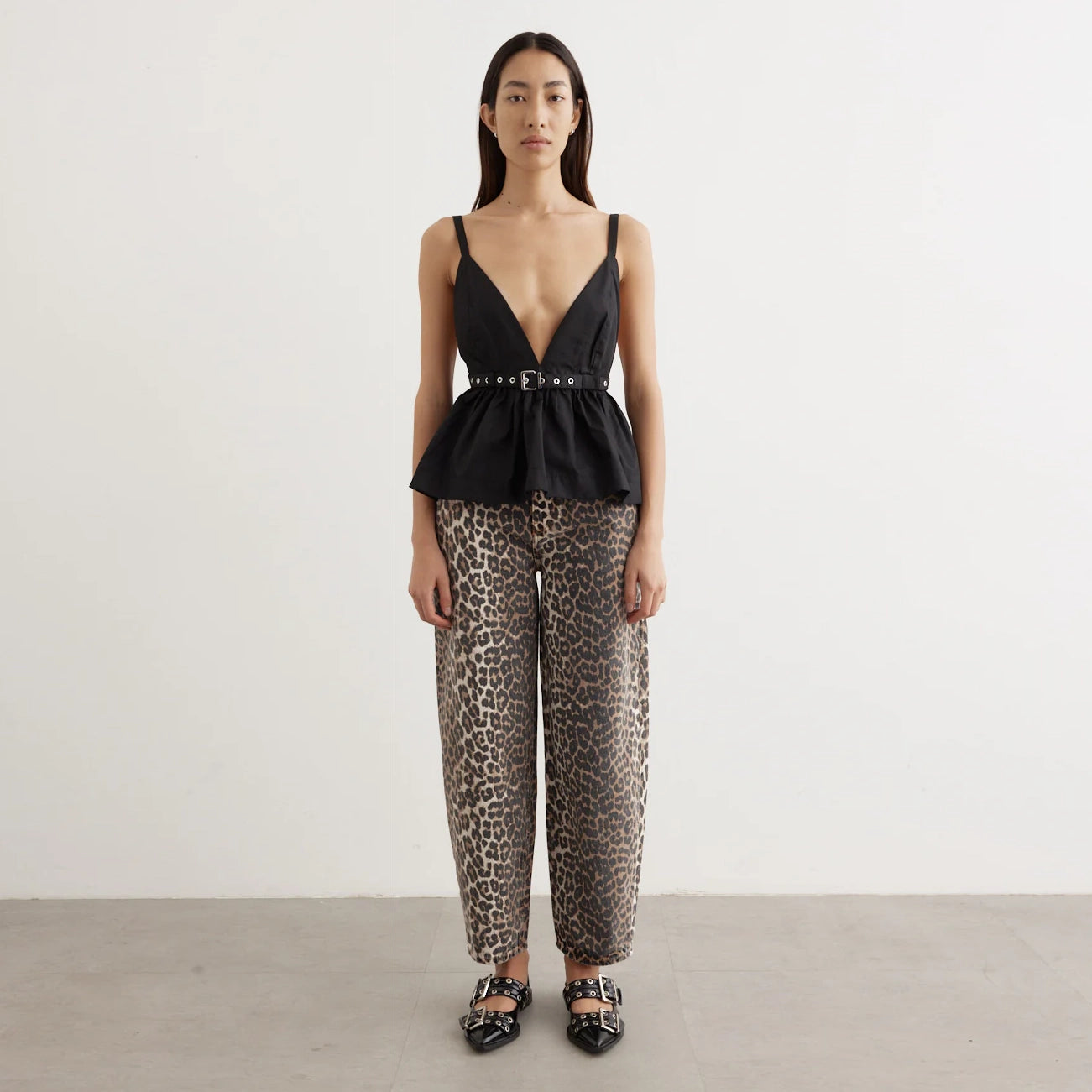 Ganni "Stary" Leopard Print Jeans, size 26