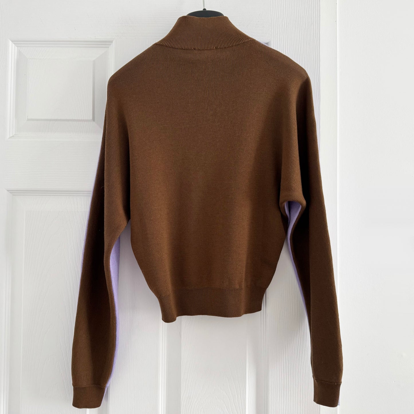 Gauchere Colourblock Merino Turtleneck in Lilac/Khaki, size Small