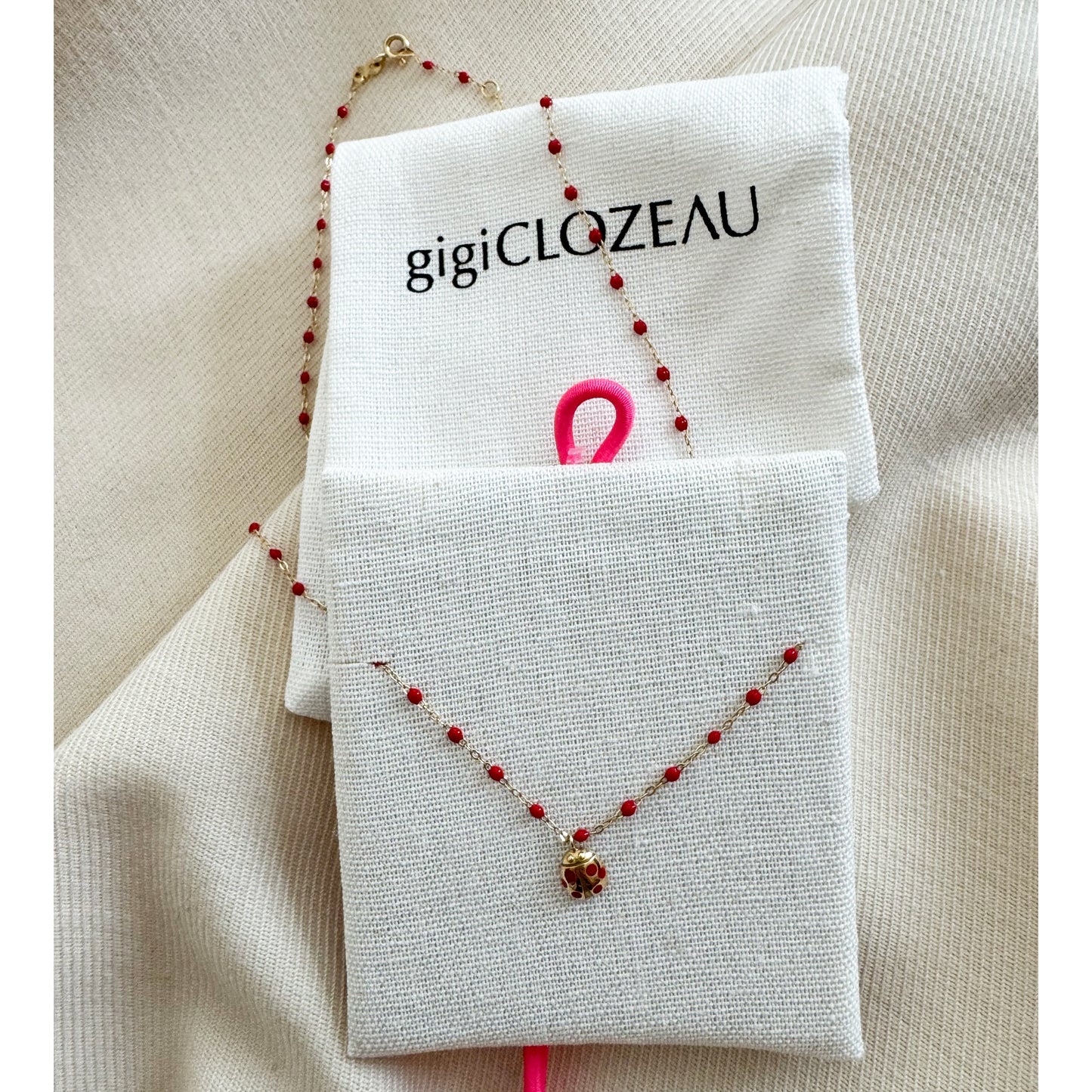 Gigi Clozeau 16.5" Necklace w Ladybug Charm in Poppy Red