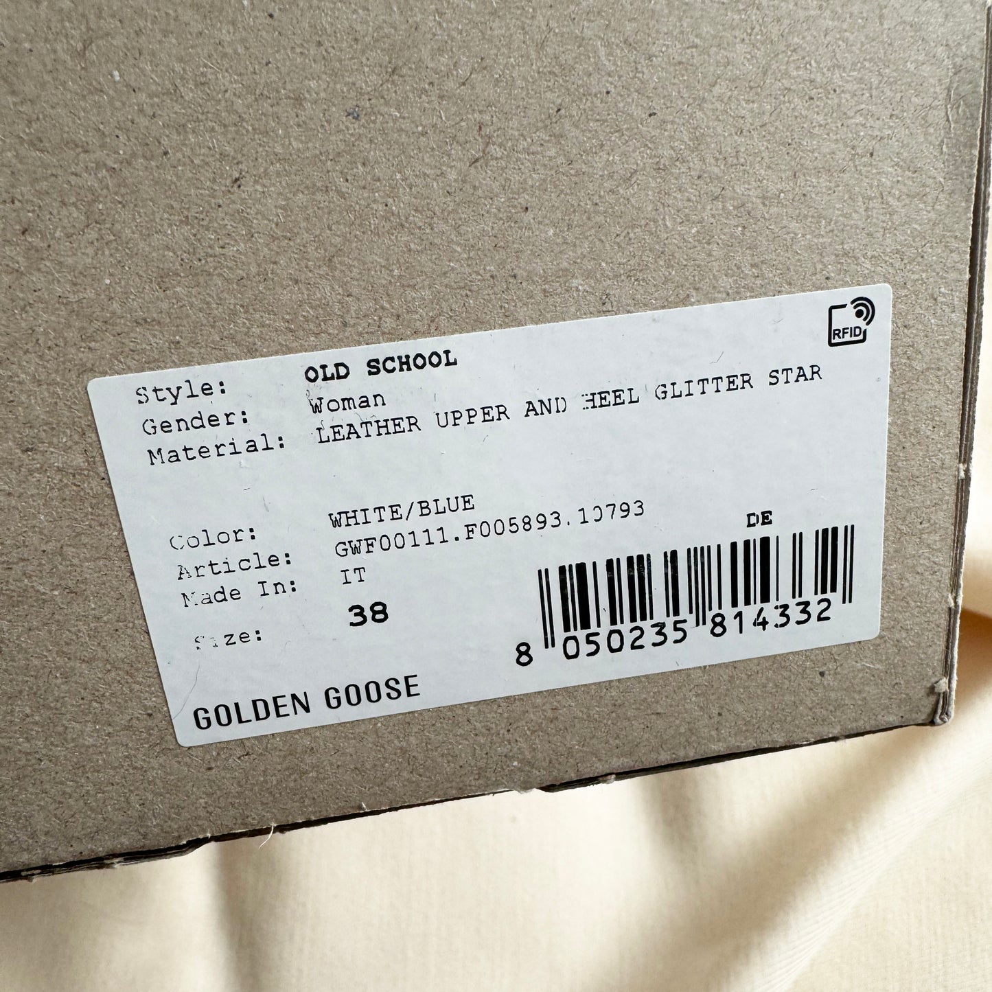 Golden Goose "Old School" Sneakers in White/Navy, size 38