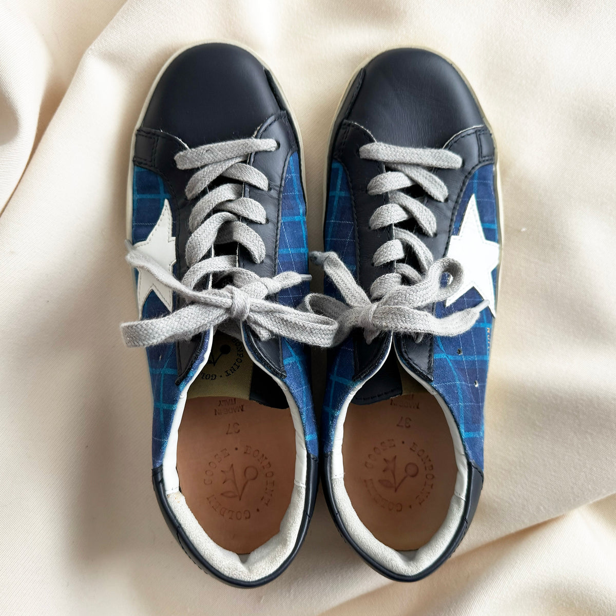 Bonpoint x Golden Goose Superstar Sneakers in Blue Check, size 37