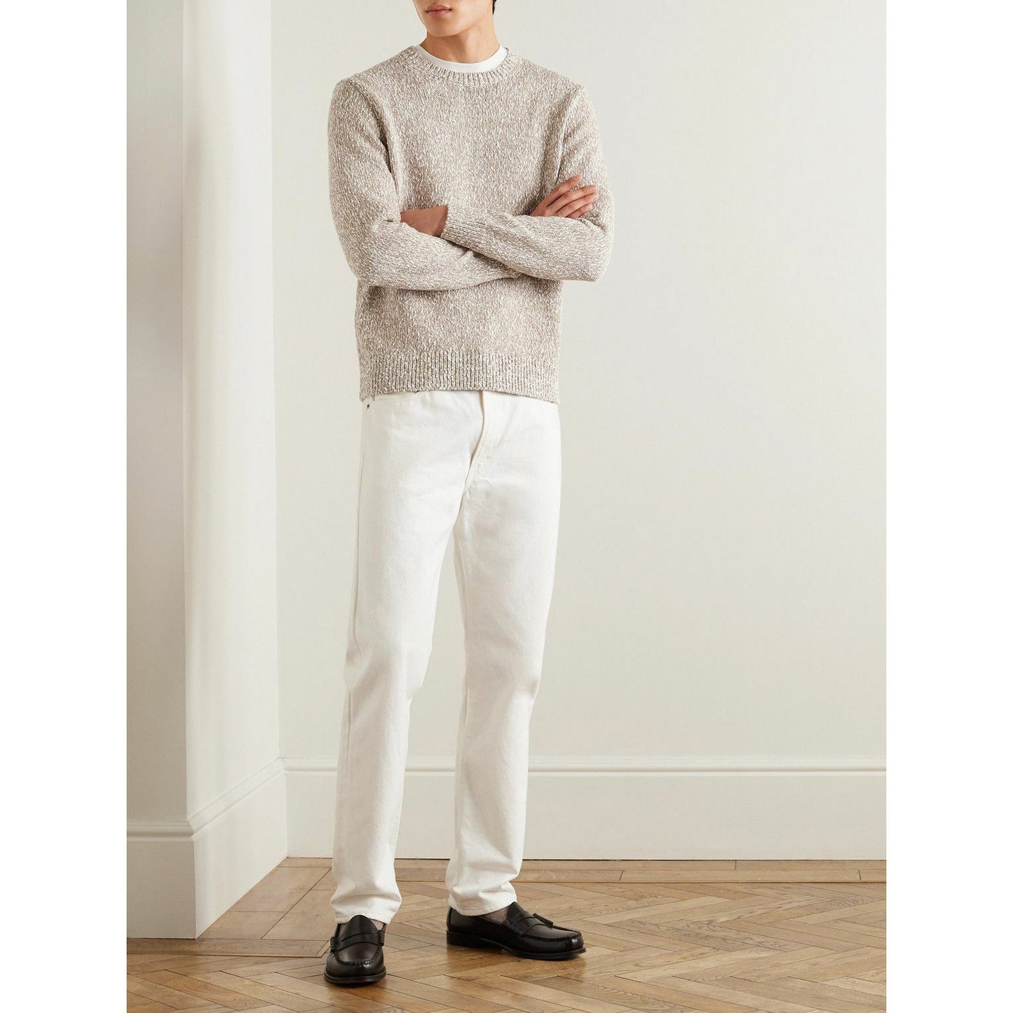 Theory "Mauno" Crew Neck Sweater in Heathered Tan, size Small