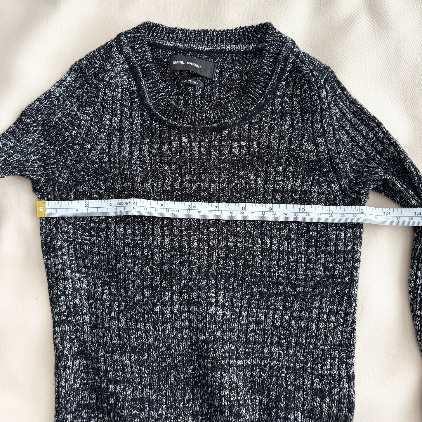 Isabel Marant Wool/Linen Long Sleeve Heathered Knit in Black/Silver, size 34 (XS)