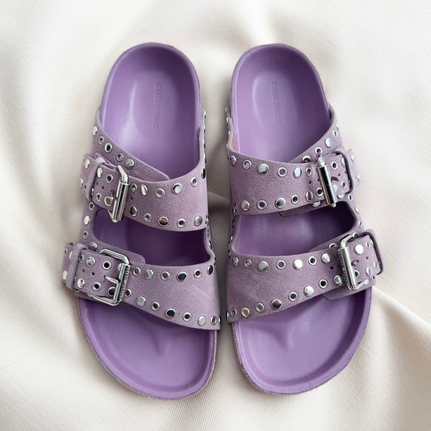 Isabel Marant "Lennyo" Studded Suede Sandals in Lavender, size 37