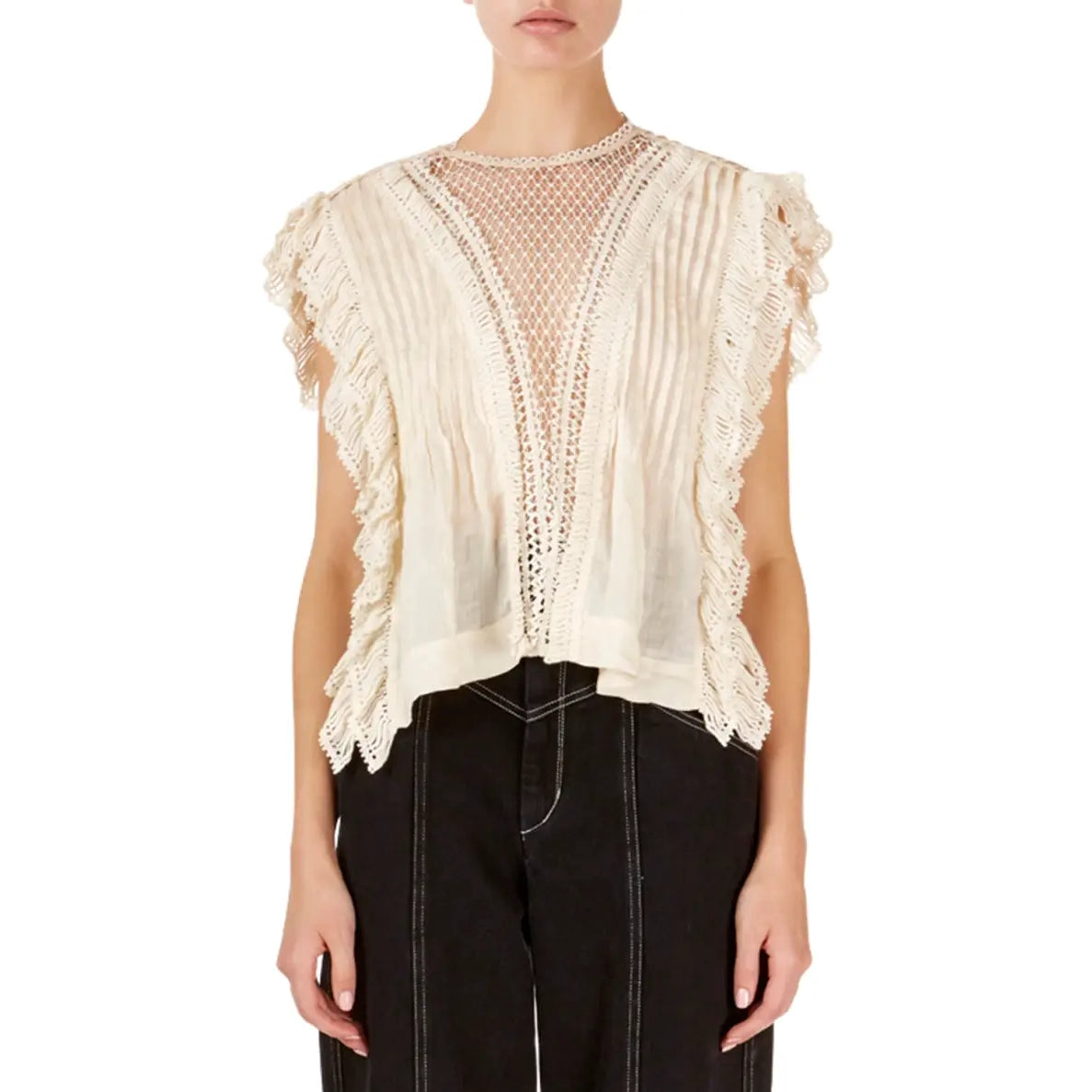 Isabel Marant "Roya" Ramie and Lace Blouse in Ecru, size 34 (fits 2 ish)
