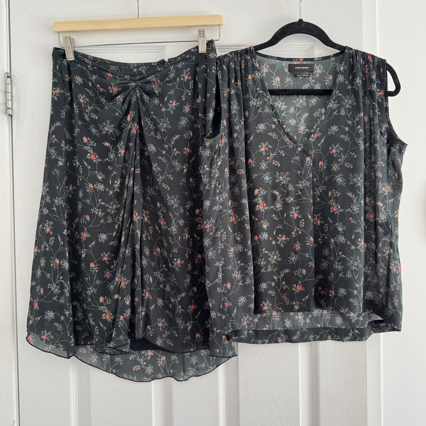 Isabel Marant Dark Floral Print Silk Skirt, Size 38
