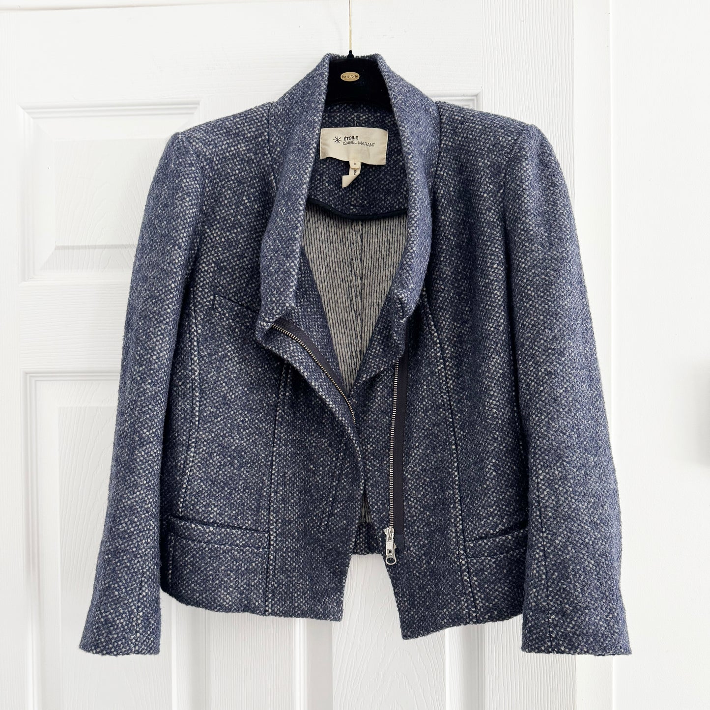 Isabel Marant Etoile Tweed Zip Front Jacket in Blue, size "3" (fits like size 8/10)
