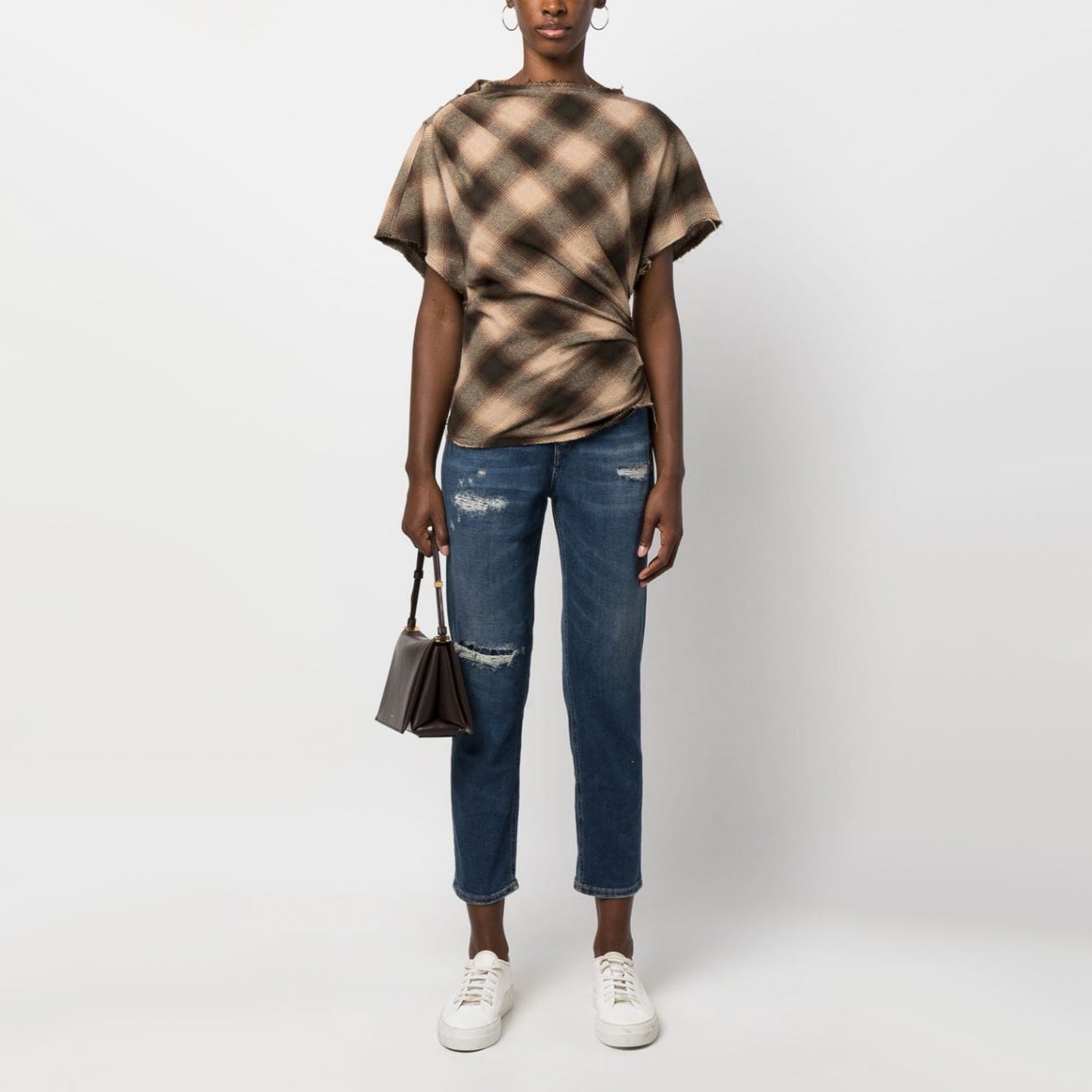 Isabel Marant Etoile "Neyela" Plaid Top in Tan/Brown, size 38